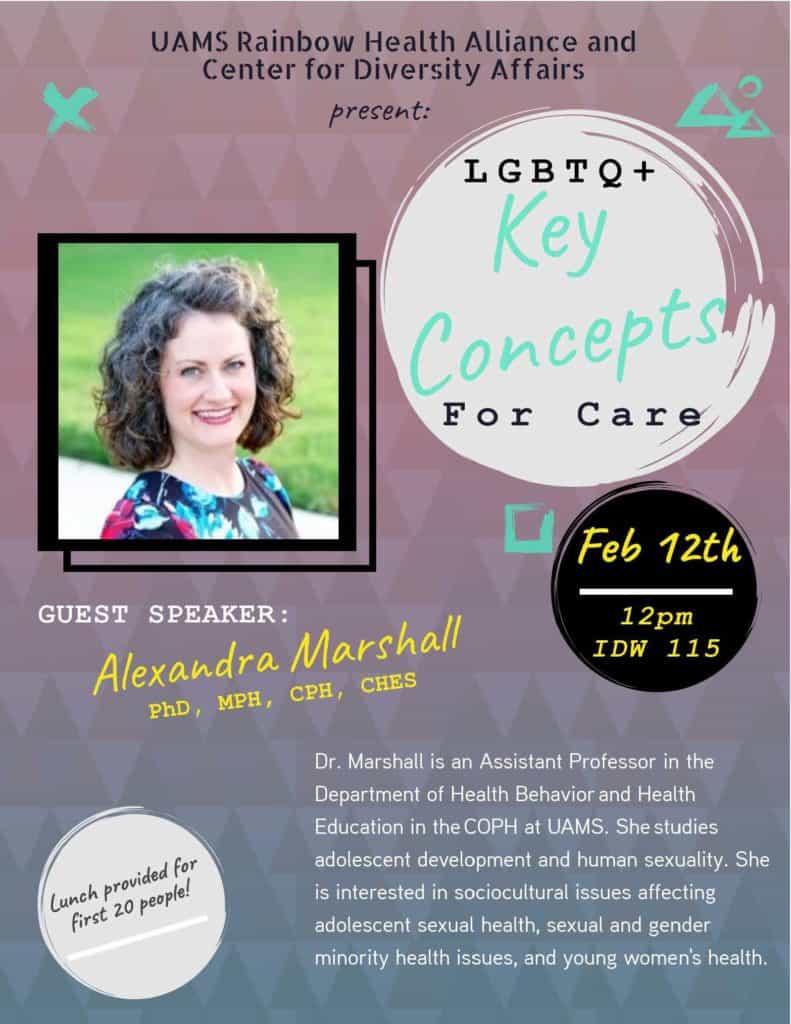 Alexandra Marshall speaker for UAMS Rainbow Health Alliance and Center for Diversity Affairs