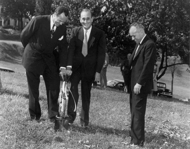 Governor Sidney S. McMath participating in the 1951 groundbreaking ceremony for what is now the main UAMS Little Rock campus